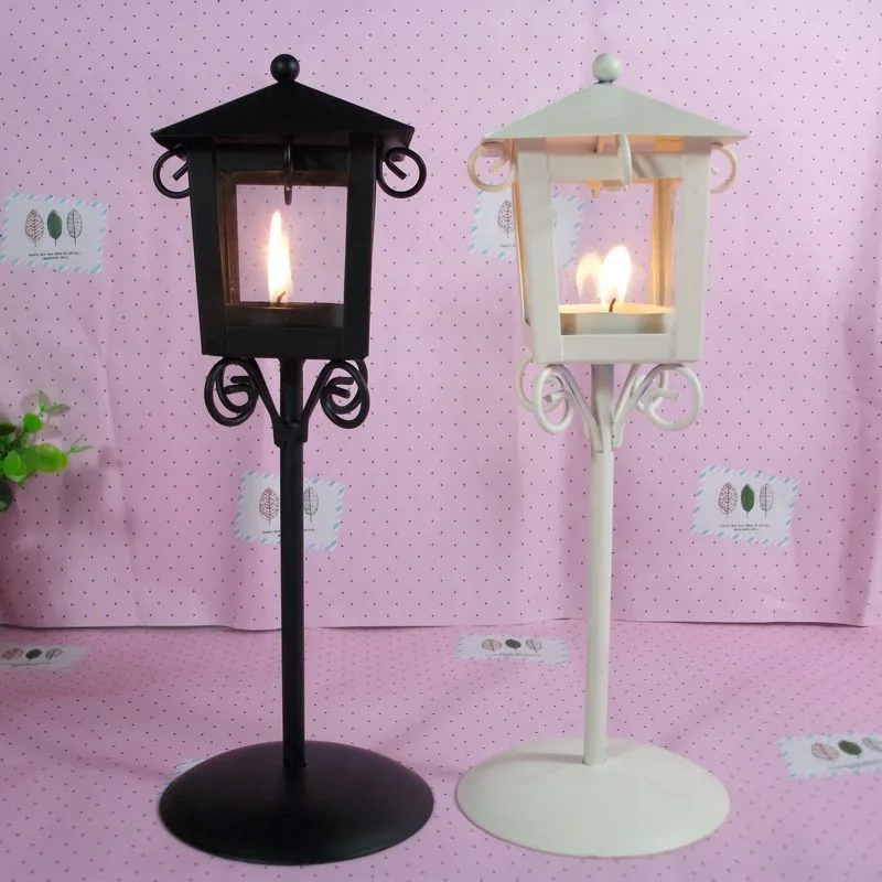 

European Vintage Candlestick kiosk garden Tealight Cube Candle Holders Stand Iron lantern hanging glass candle holder