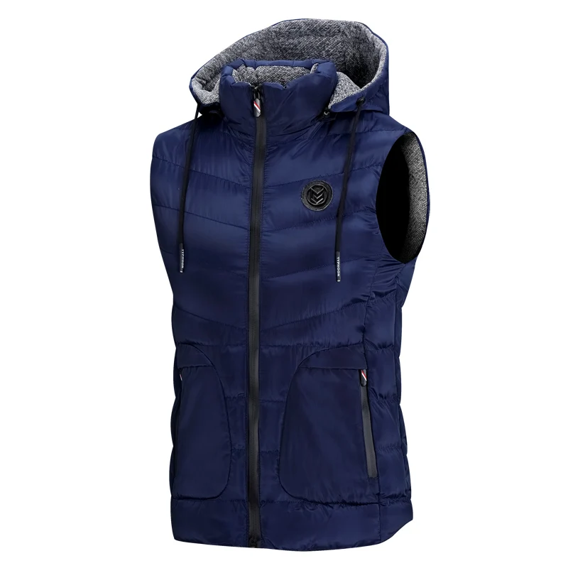 with free gift Cotton-Padded Men's Vest Autumn Winter Hooded Vest Men Casual Warm men Sleeveless Jacket Coat Mens Man Vest 4979 - Цвет: Синий