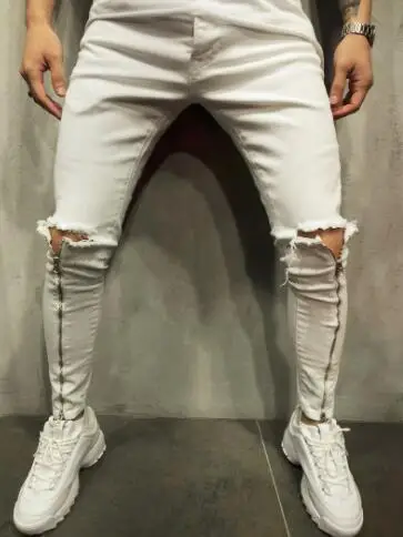 Облегающие рваные джинсы для мужчин в стиле хип-хоп 2019, новые рваные джинсы с потертостями по подолу Homme, облегающие байкерские джинсы для