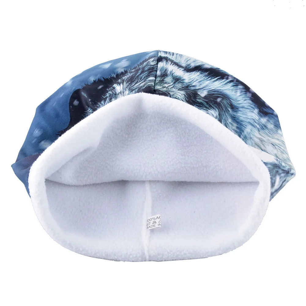 Skullies Beanie Men Wolf Slouch Winter Autumn Knit Hat Warm Fleece Lining 3D Print Ski Accessory Soft Casual Outdoor Headwear (9)