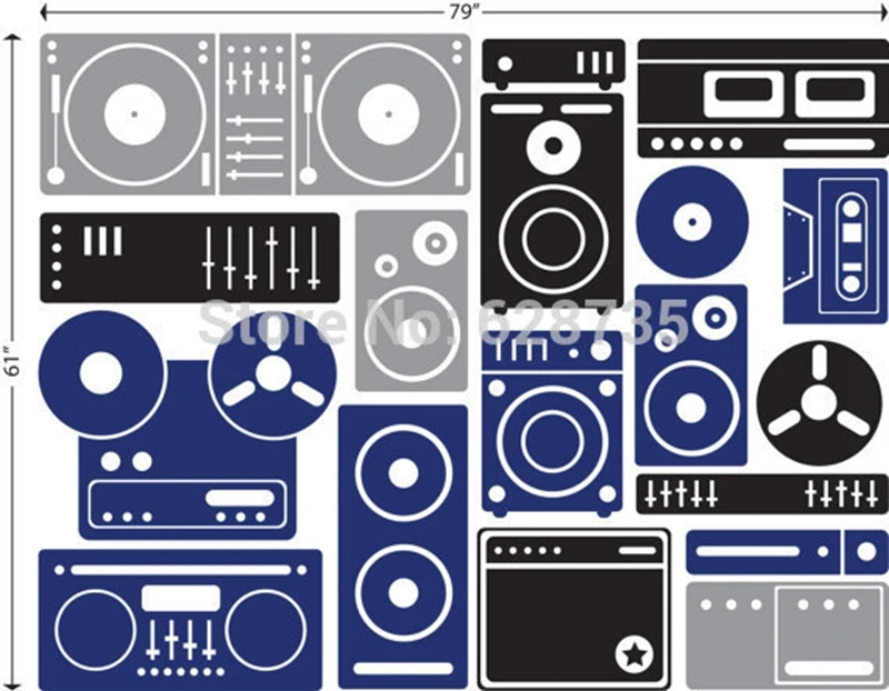 Большой размер 200x155 см музыкальное оборудование виниловые настенные художественные наклейки музыкальные настенные наклейки домашний/музыкальный декор для студии