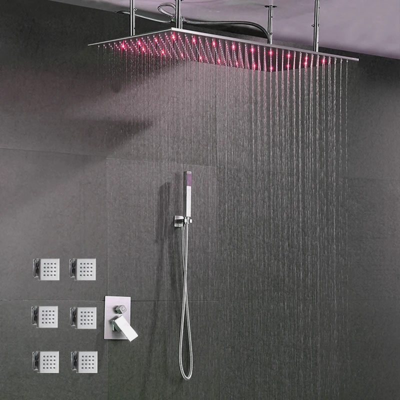 Hydro Power Shower Head System Rainfall 500*1000mm 3 Colors Change LED