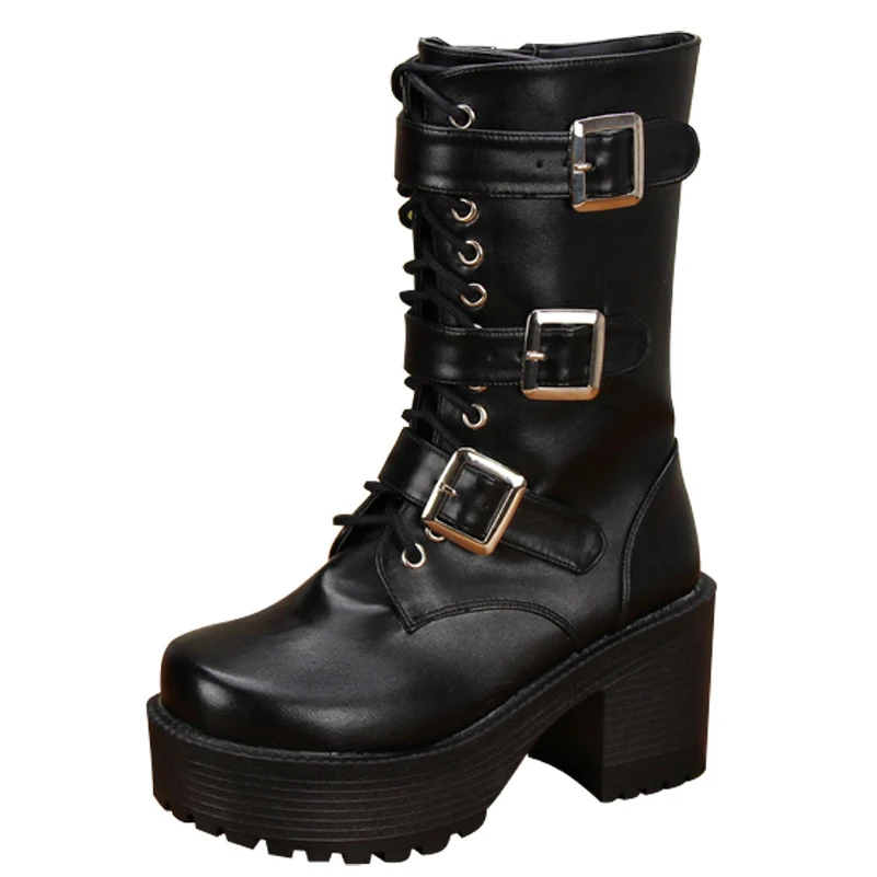 

Size 34-44  2017 LOLITA COS PUNK buckle boots princess sweet girl's pumps black women's shoes L1279