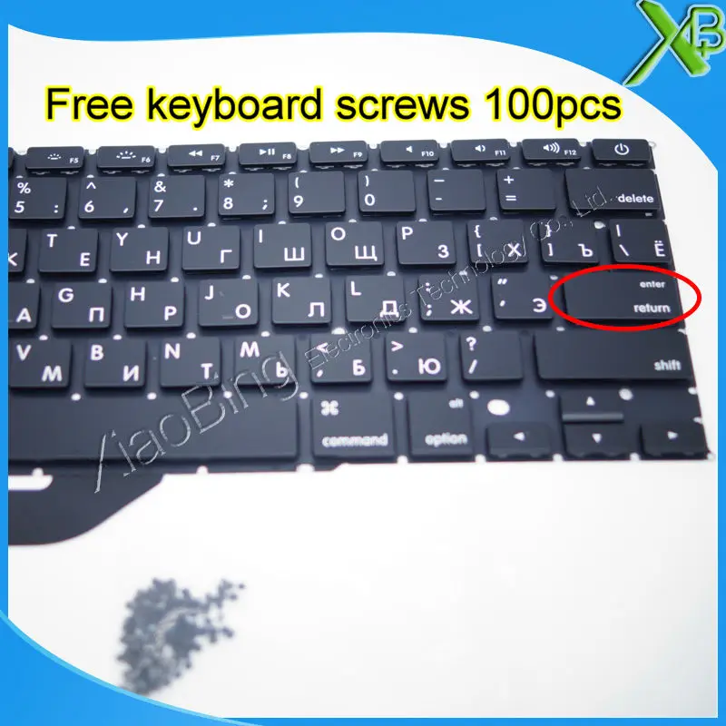  Brand New Small Enter RS Russian keyboard+100pcs keyboard screws For MacBook Pro Retina 15.4