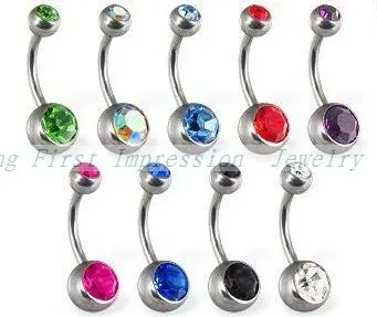

Free Shipping Navel Piercing Hot Sale Double Gem belly ring Jewelry Body piercing 100pcs/lot Mixed style wholesale Nave ring