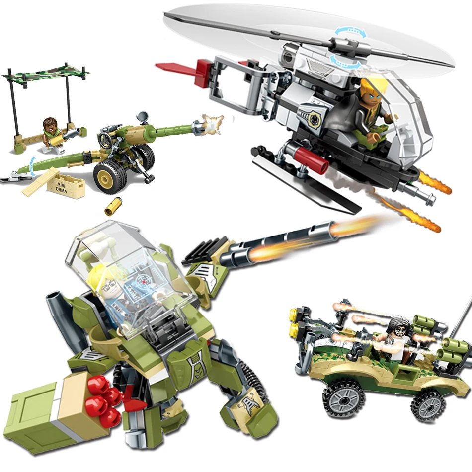 

2017 Compatible Legoinglys Military mini 4 figures Helicopter army weapons battle building blocks educational toys for children