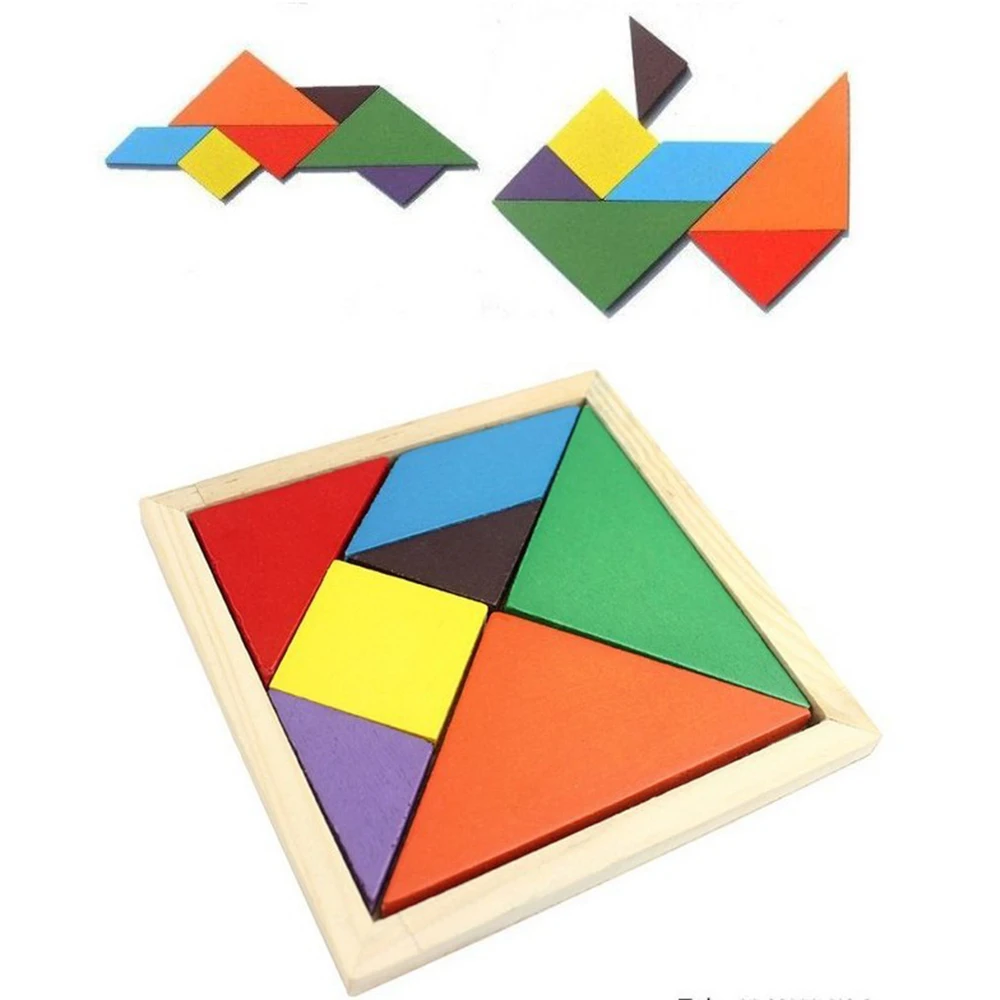 Wooden Tangram Jigsaw Board 1pc Multicolour Wood Geometric ...