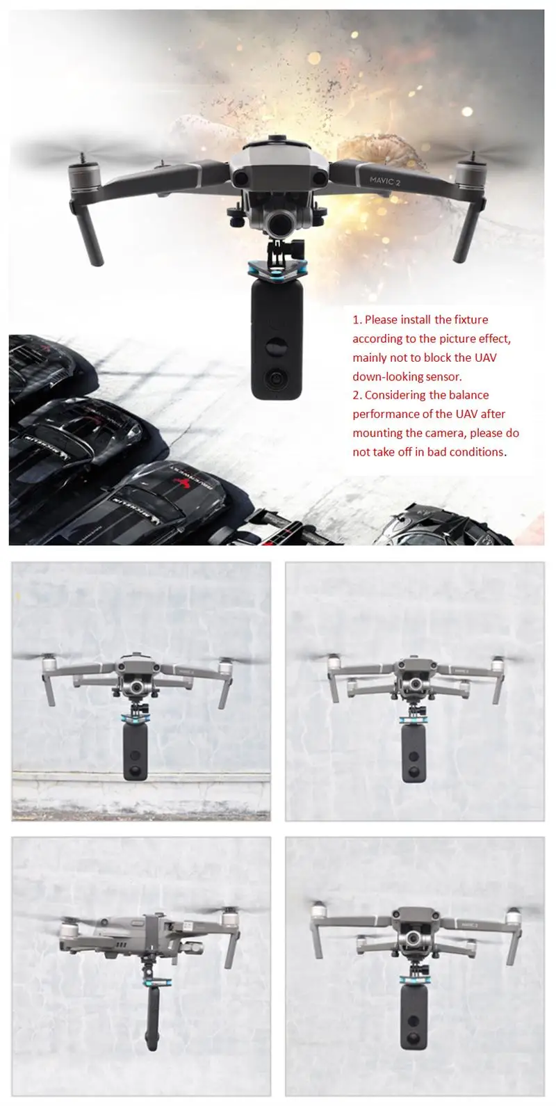 Камера держатель-фиксатор кронштейн совместимый для Insta360 ONE X Go-Pro DJI Mavic2