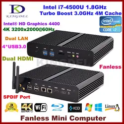Новое поступление i7 4500u Процессор тонкий клиент компьютер мини-Настольный ПК 8 ГБ Оперативная память + SSD Ultra HD 4 К 2 * Gigabit LAN + 2 * HDMI + SPDIF + 4 * USB3.0