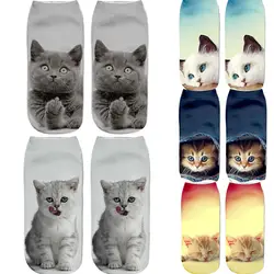 Новый каваи 3D печати носки с котенком мода унисекс кошка узор короткие носки Meias Feminina веселое Harajuku низкие носки