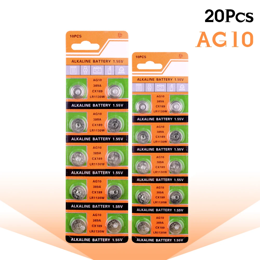 

YCDC 20pcs AG10 LR1130 1130 SR1130 389A LR54 L1131 389A 1.55V Button Battery MP3 Players,Toys watch batteries Alkaline batteria