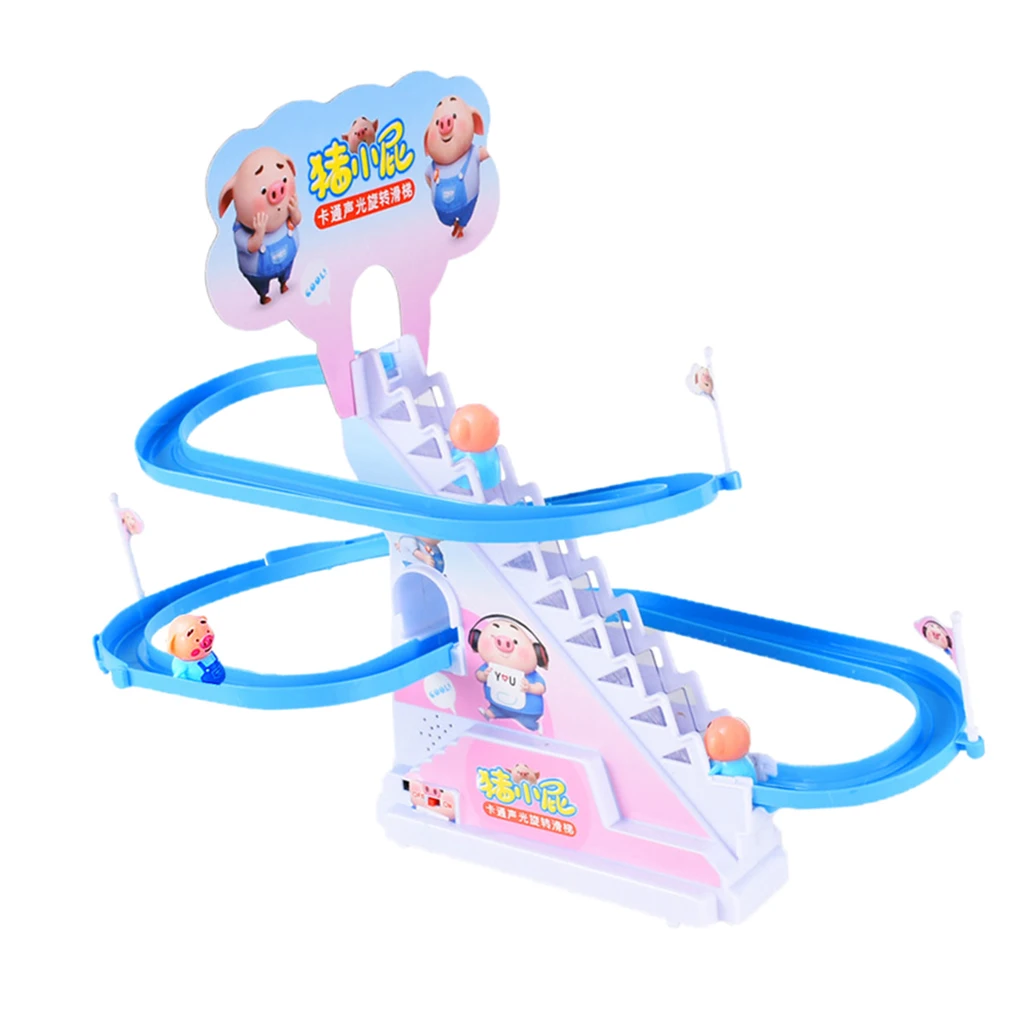 Детский Электрический Железнодорожный вагон с изображением мультипликационной свинки, восхождение по лестнице музыкальным светом Комбинации трек игрушки