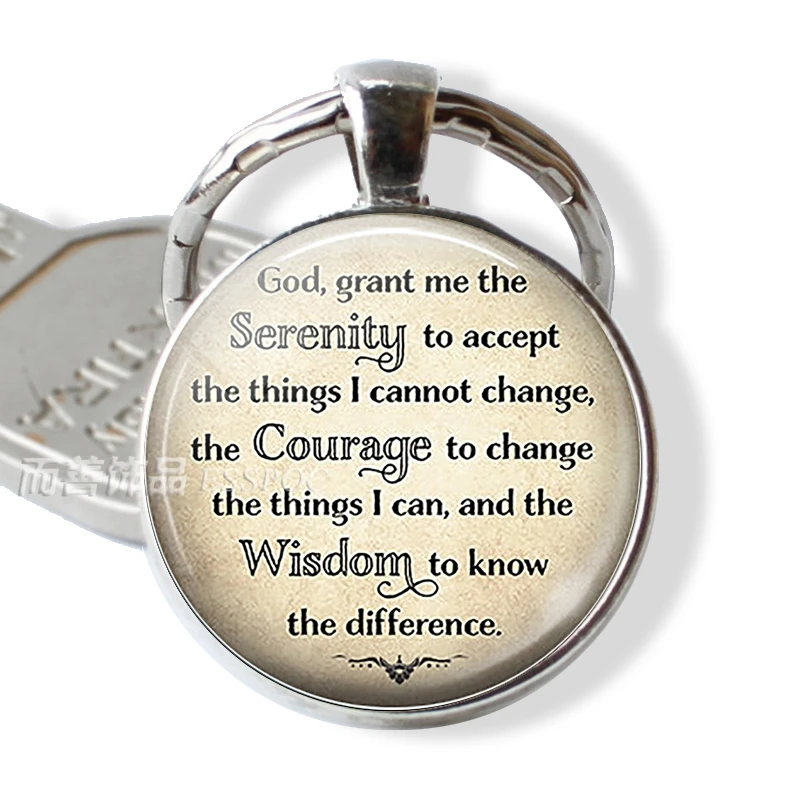 Serenity Prayer Religion God Keychain Inspirational Quote Key Ring Glass Cabochon Jewelry Fashion Pendant Charm Women Gifts