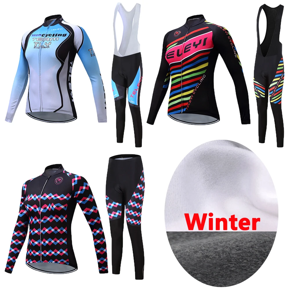

Women's Winter Thermal Fleece Cycling Jersey TELEYI Long Sleeve Mountain Bike Clothing Racing Bicycle Clothes Mtb Maillot Wear