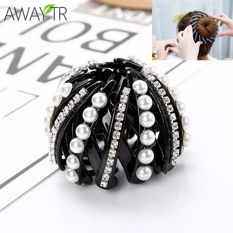 

1 pc Women Hair Clips Rhinestone Pearl Bird Nest Ponytail Holder Hair Claws Clamps Scrunchy Bezel Girl Hair Accessories