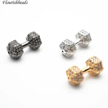 

7x18mm Paved CZ Beads Metal Copper Dumbbell Spacer Loose Beads Jewelry Findings