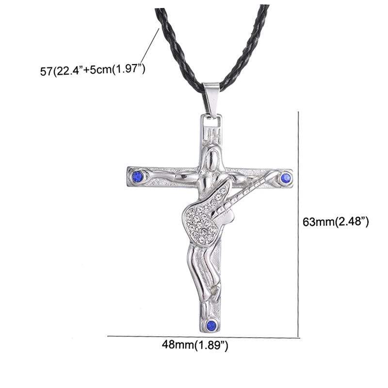Прозрачное ожерелье с синим цирконием для мужчин и женщин, Серебряное кожаное колье-цепочка, христианское распятие, подарок