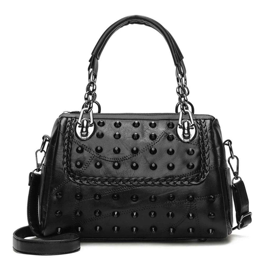 2018 women leather rivet handbags shoulder bag black crossbody bags