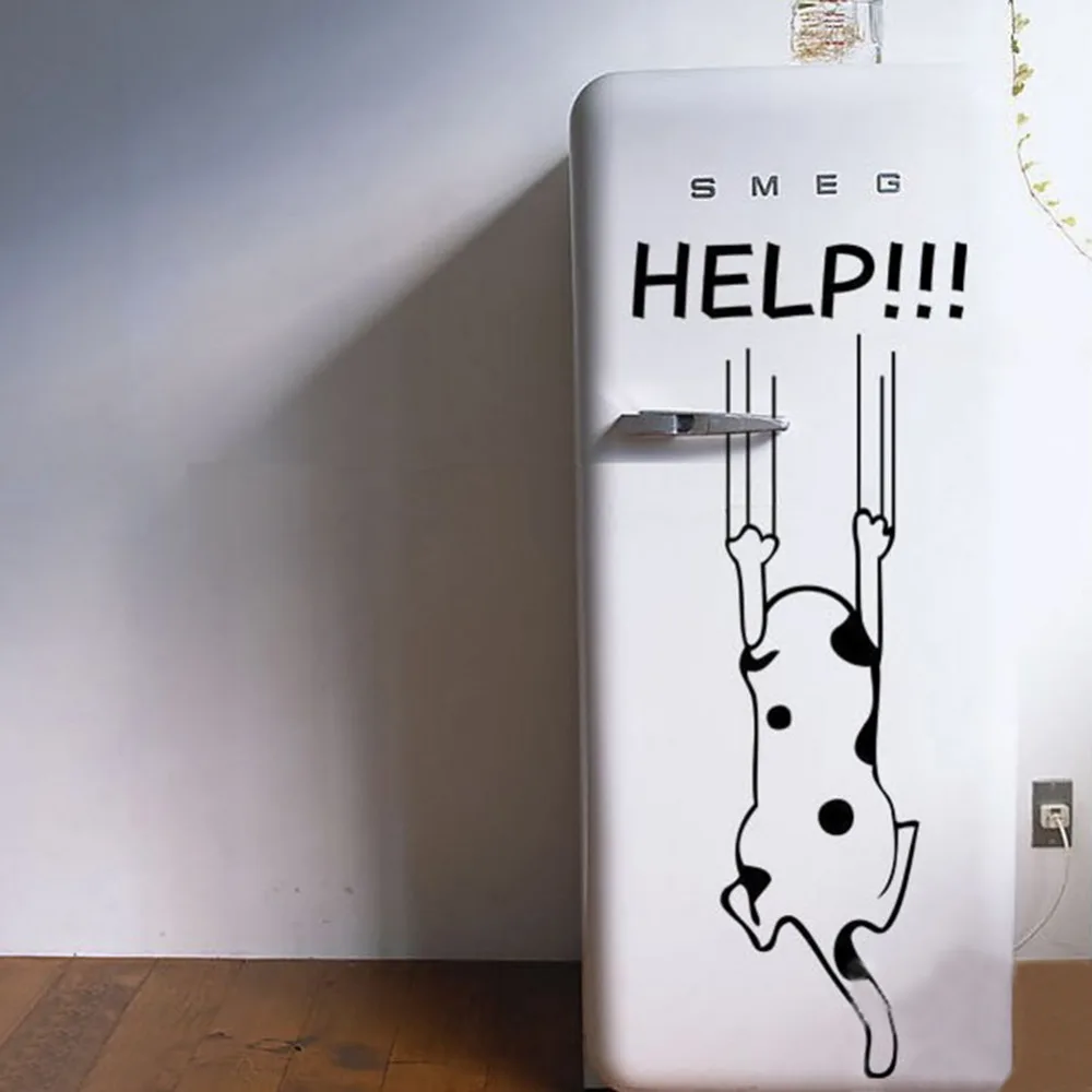 "Help!!!" Funny Cartoon Cute Cat Quote Refrigerator Sticker Home