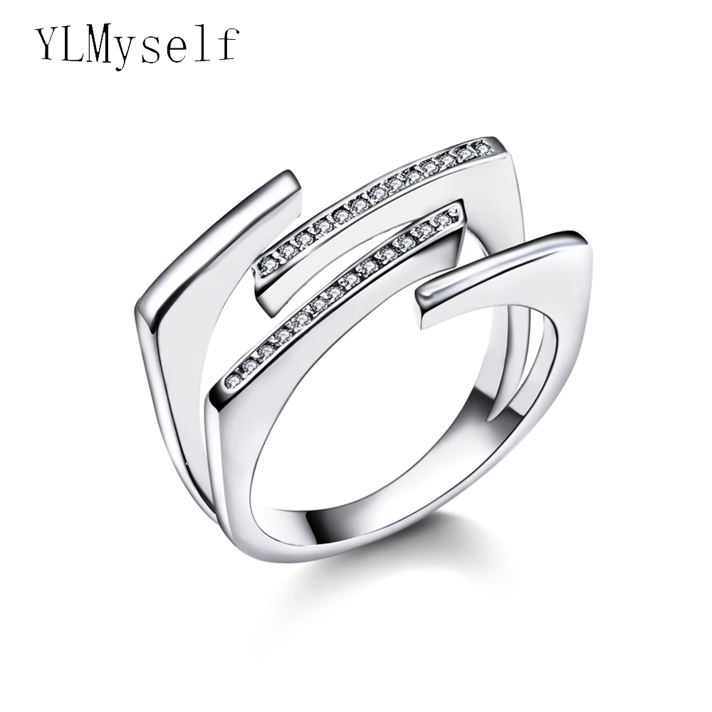 OL Unqiue ring simple line design micro pave white cubic Zirconia crystal female accessories elegant jewelry finger rings