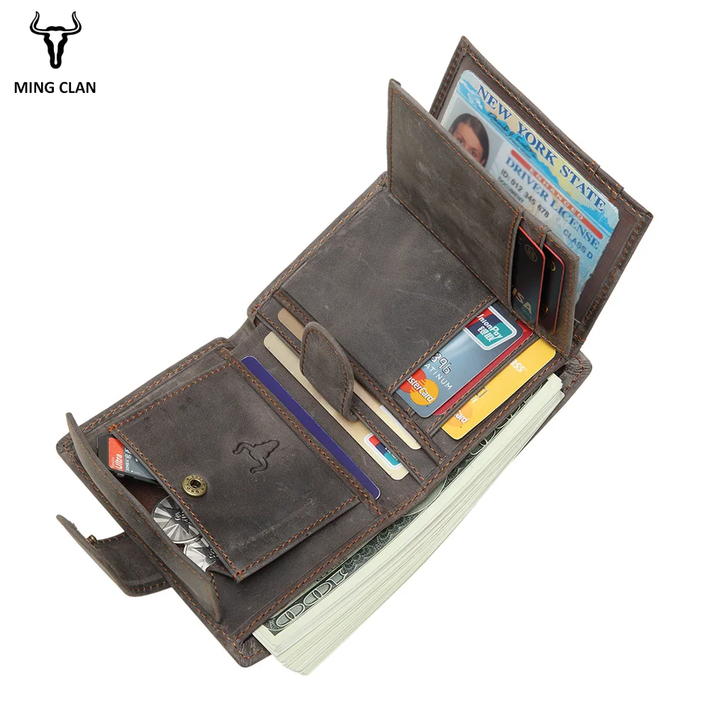 

Мужской винтажный кошелек, Короткие Кошельки из кожи Крейзи Хорс, кошелек для мелочи, большой кредитный бумажник, знаменитая марка быка, сумка для карт с логотипом