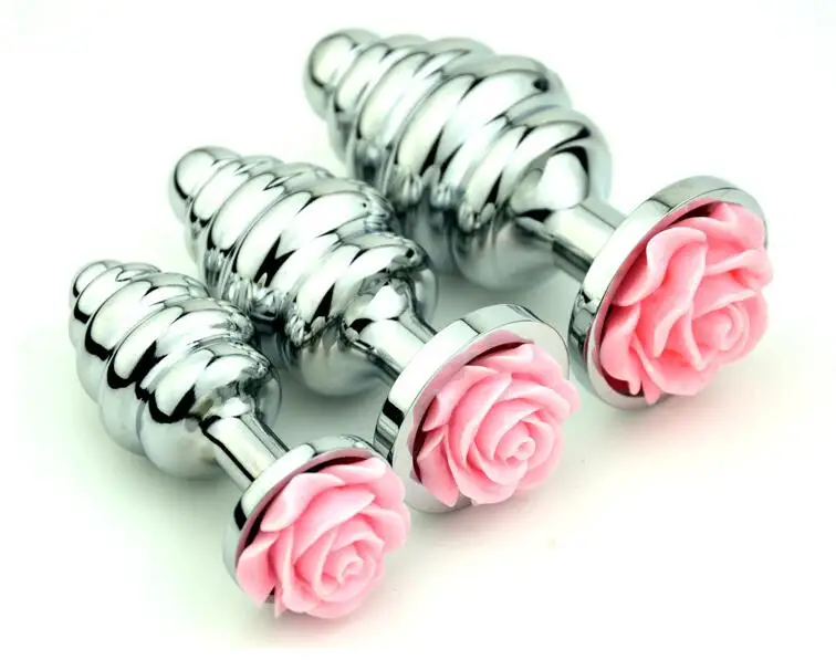 2018 Unisex 3 Size 3d Pink Rose Flower Screw Metal Anal Plug Butt Bead 