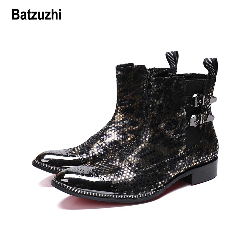 

Batzuzhi Brand Western Men Boots Pointed Metal Tip Cowboy Motorcycle Boots Men Winter Handsome Party Botas Men zapatos de hombre