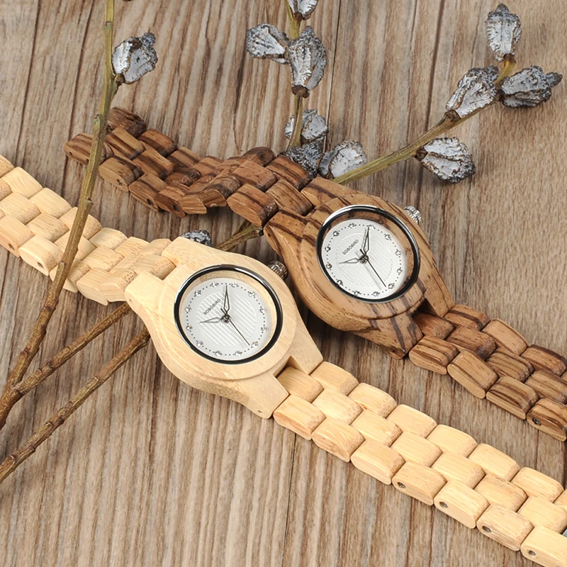 BOBO BIRD Watch Women Bamboo Zebra Wooden Gems Imitate Luxury