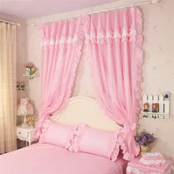 

2pcs/lot window curtains floral dobby printed double layers princess curtain window screen yarn wedding decoration cortinas