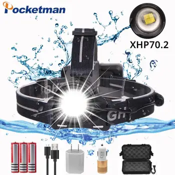 

Super Bright xhp70 2.0 headlamp Zoom Head Lamp Flashlight Torch Lantern Head Light use 3*18650 Battery with box and USB cable