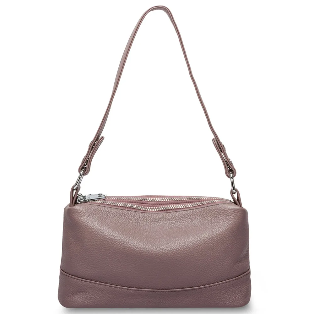 Zency натуральная кожа модная женская сумка на плечо черная белая сумка с 3 застежками-молниями дамская сумка-мессенджер через плечо сумка-тоут - Цвет: Taro Pink