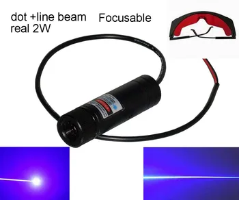 

Professional Focusable 2W 445nm 450nm blue laser module dot beam + line beam + protection goggle