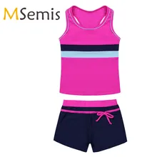 Crianças meninas tankini maiô ginástica collant banho tankini topos com calções de natação fundo das crianças maiô