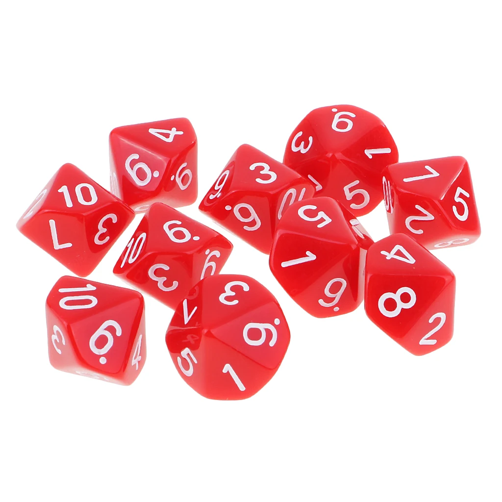 10pcs Ten Sided D10 Dice for Playing Dungeons and Dragons D&D RPG Board Game Favors and Math Teaching, 5 Colors to Choose
