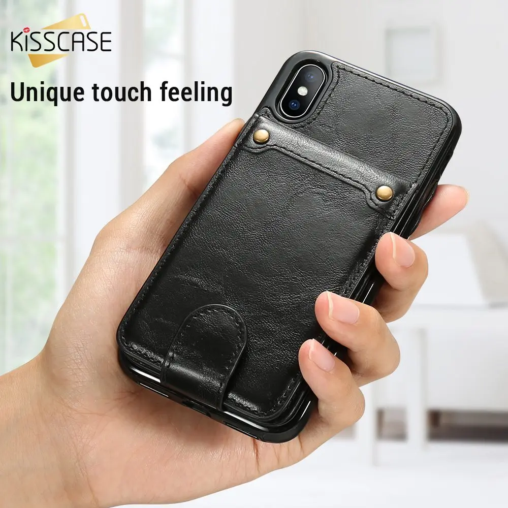 

KISSCASE Case For iPhone 6 6S 6S Plus 7 8 7 Plus 8 Plus X XR Vintage Business Phone Cover Card Slot Pocket For iPhone XS MAX Cap