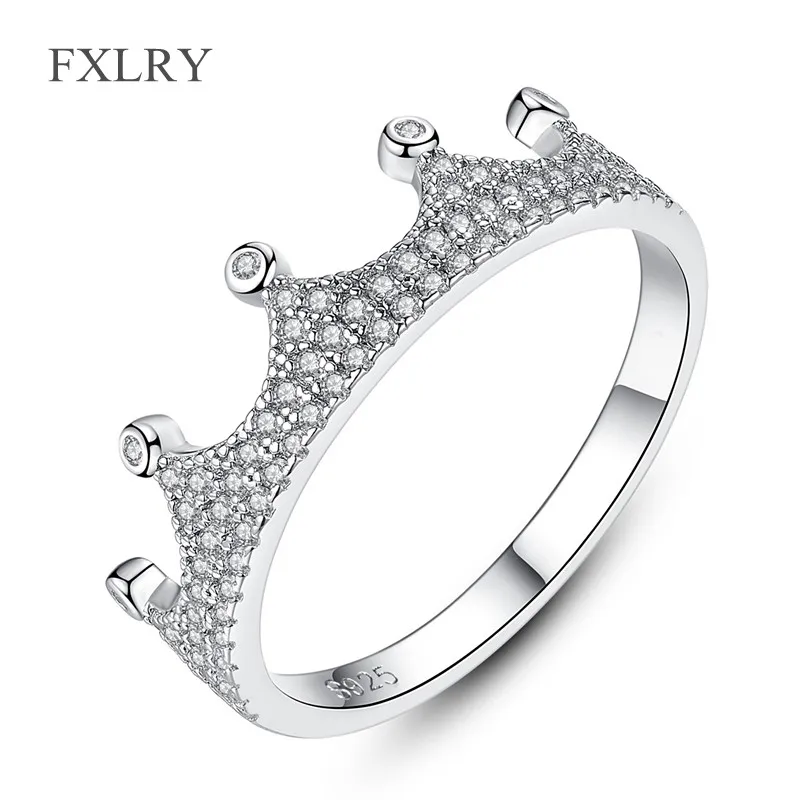 

FXLRY Hot Selling S925 Sterling Silver Micro Inlay Zircon Sparkling Crown Stackable Rings For Women Valentine'S Day Gift Jewelry