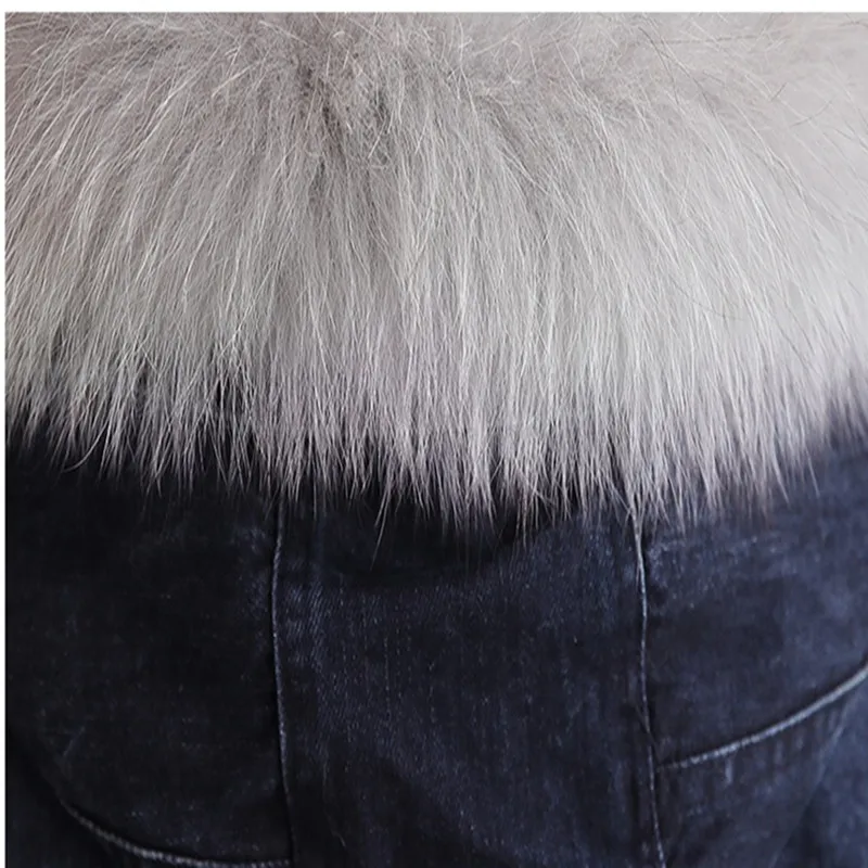 Новое осенне-зимнее женское пальто размера плюс, модное свободное тонкое плотное джинсовое пальто из хлопка с воротником лисы для женщин, большая Джинсовая Верхняя одежда