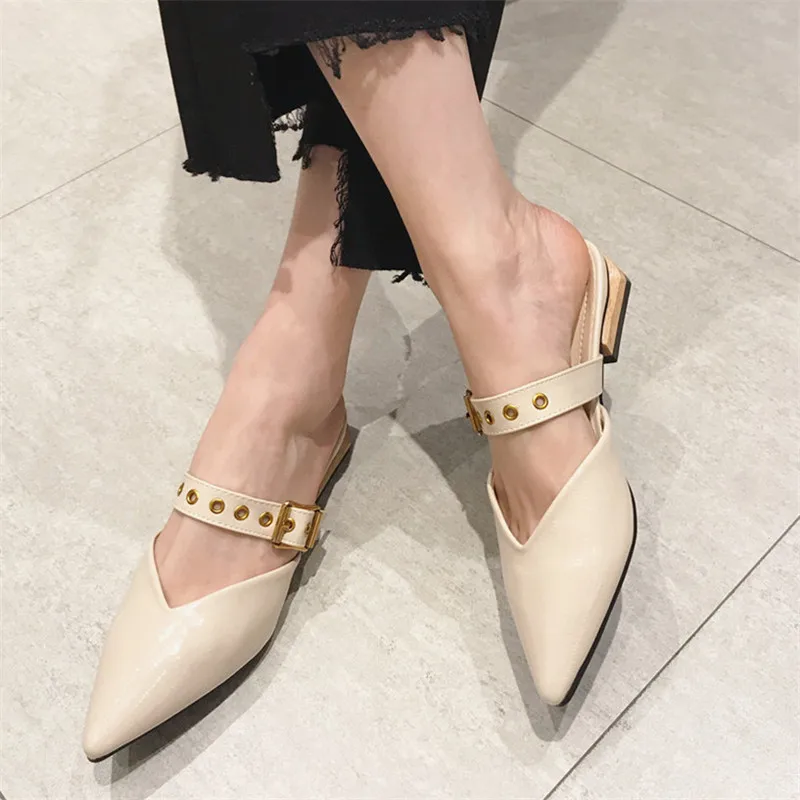 

Mules Shoes Women 2019 Spring Women Shoes Heel Pointed Toe Pumps Ladies Low Heel Shoes