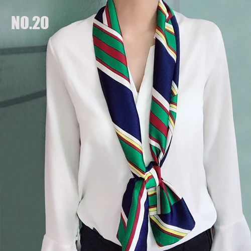 Весенний узкий длинный шелковый шарф для девочек с двойной печатью, модные женские атласные Галстуки-шарфы шелковый платок 15 см* 145 см - Цвет: NO.20