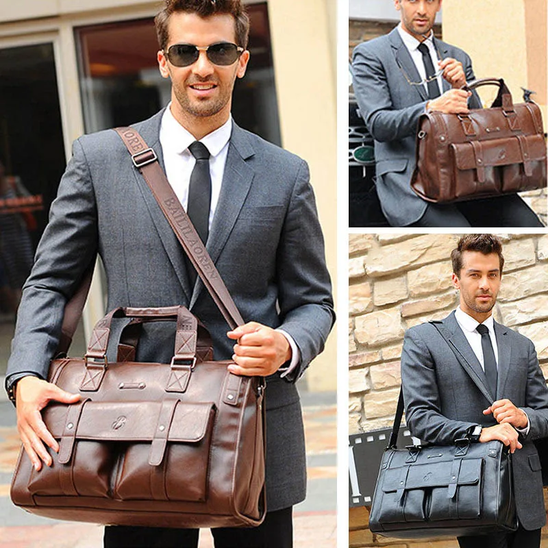  Men Leather Black Briefcase Business Handbag Messenger Bags Male Vintage Shoulder Bag Men's Large L