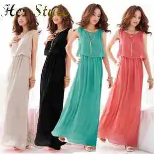 Free Shipping 2015 long flowing chiffon dress boho dresses romantic beach 1427529292 | Женская одежда