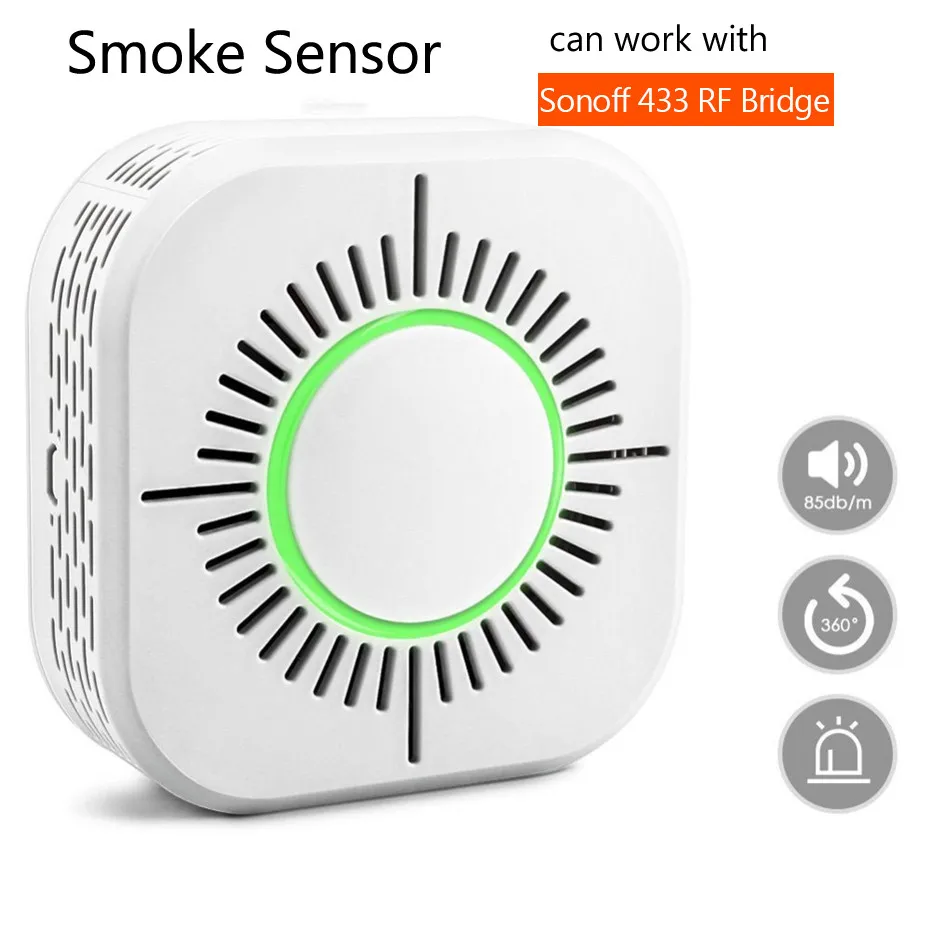 1---Smart Home Smoke Detector,Wireless 433MHz Fire Alarm Sensor,Security Alarm Protection Home Automation