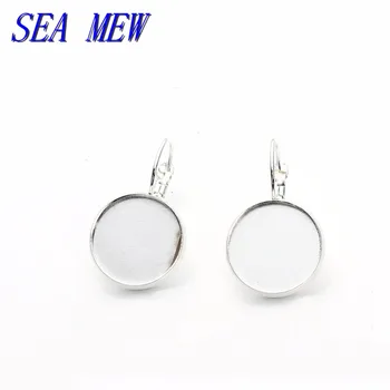 

50PCS 10/12/14/16/18/20mm Round Cabochon Base Silver color Earring Blank Tray Clip Earrings Base Setting For Jewelry Making