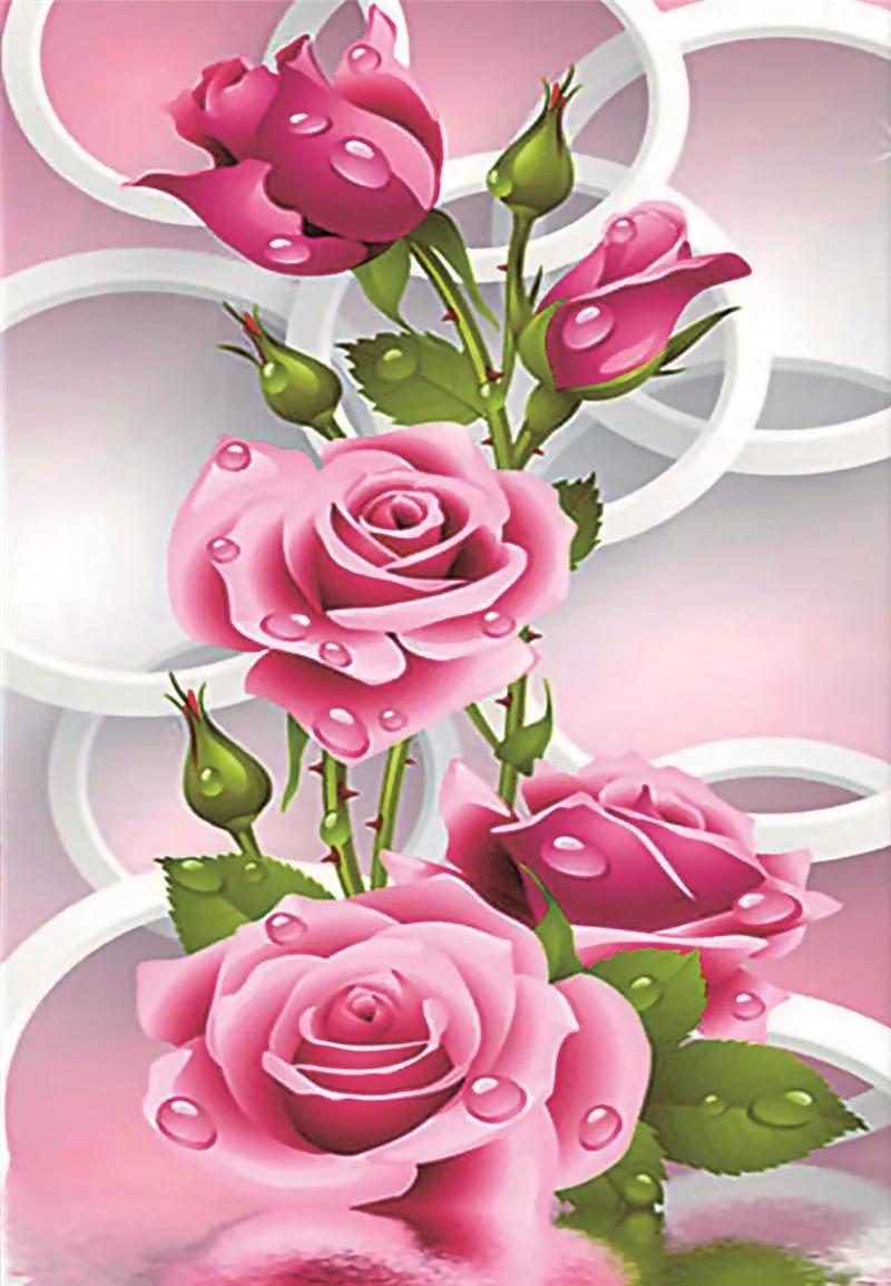 5D DIY Diamond Painting White Pink Rose Flowers Cross Stitch Diamond