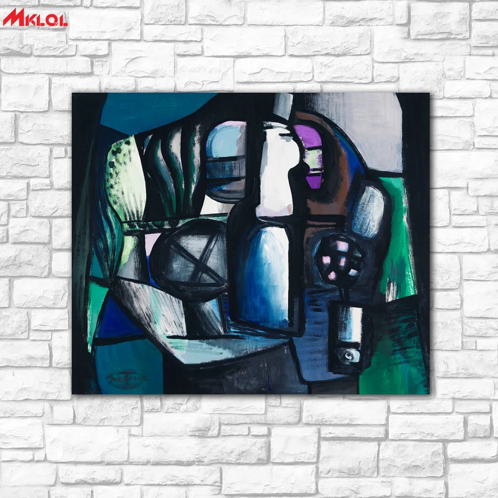 JOHANN GEORG MULLER-Stillleben in Blau und Grun 1960 Wall Art Picture Paiting Canvas Paints Home Decor Abstract Print Painting | Дом и сад