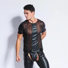 Сексуальные костюмы, латексный комбинезон для мужчин, экзотические майки, топы, искусственная кожа, Mallas Hombre, для танцев на шесте, Клубная одежда размера плюс, черная, Новинка