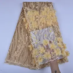 3D цветок аппликация сетки кружево ткань золотистые блестки гипюр камни для африканских Индии для женщин Свадебное платье S 1232