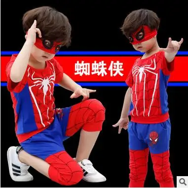

heat! retail 2016 new summer suit baby boy clothing spiderman suit 100% cotton baby T shirt + pants  2pcs/setsFree shipping