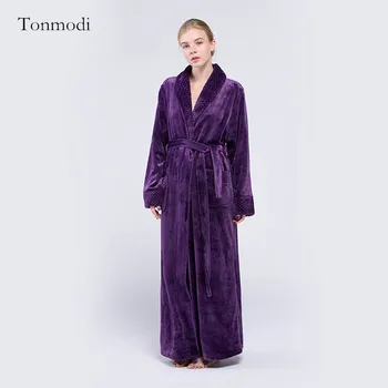 

Robes Women In Winter Nightgown Long Sleepwear Lace Coral Fleece Robe Warm Sleep Nightwear purple