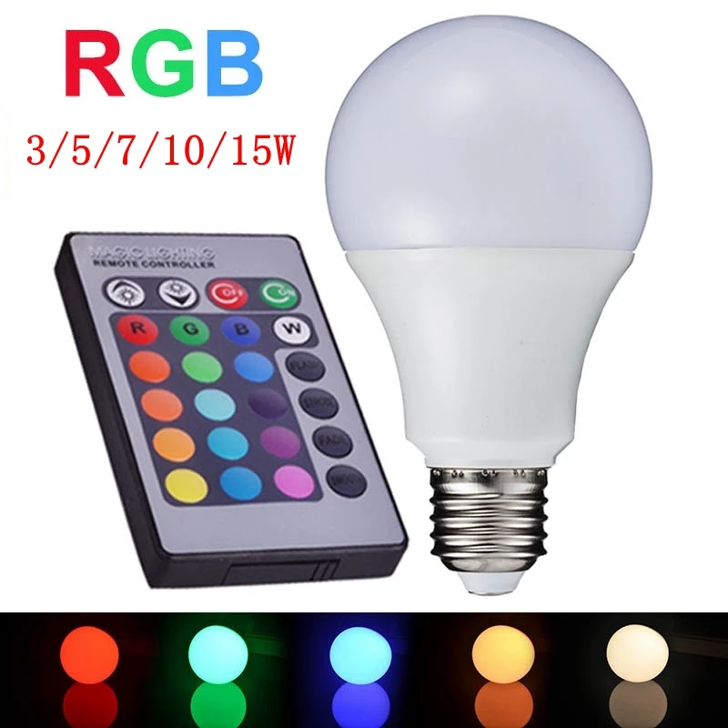 3/5/7/10/15W RGB LED Bulb E27 Spotlight AC85 265V 220V RGB Changeable